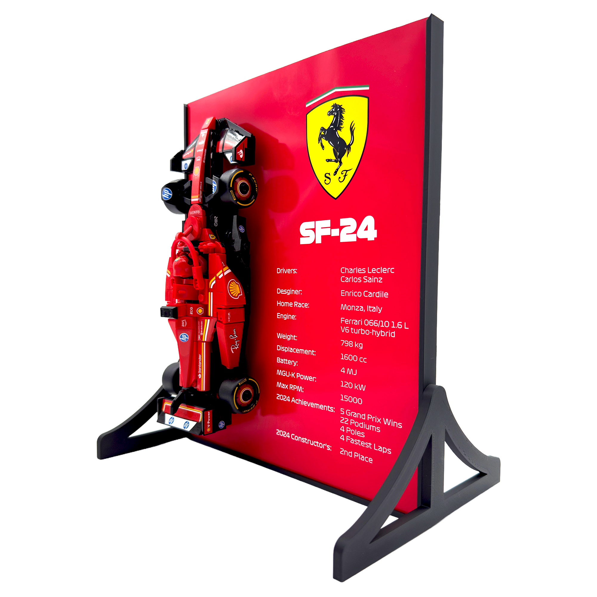 Statistical Backdrop Display Stand For LEGO Speed Champions Ferrari SF-24 F1 Race Car