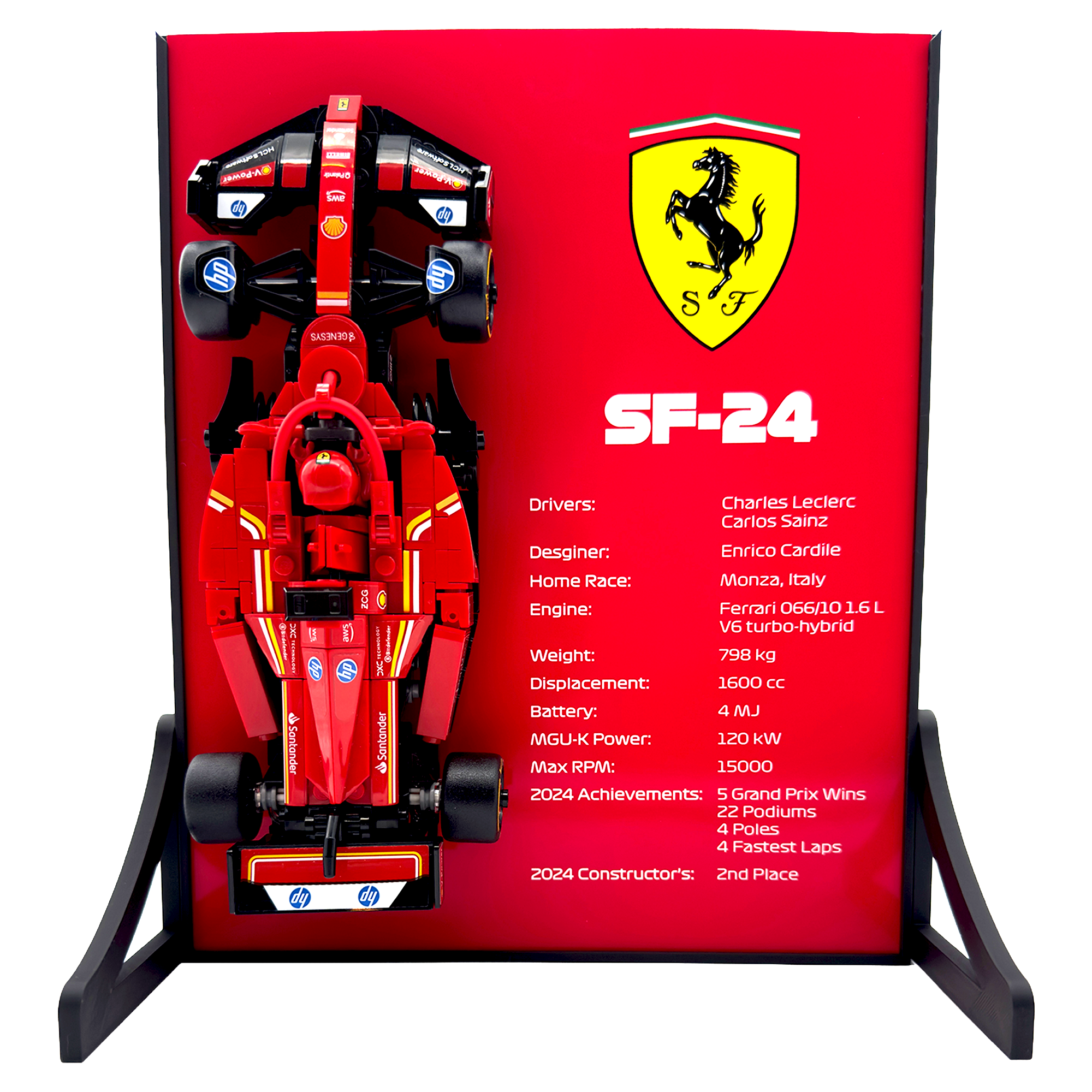Statistical Backdrop Display Stand For LEGO Speed Champions Ferrari SF-24 F1 Race Car