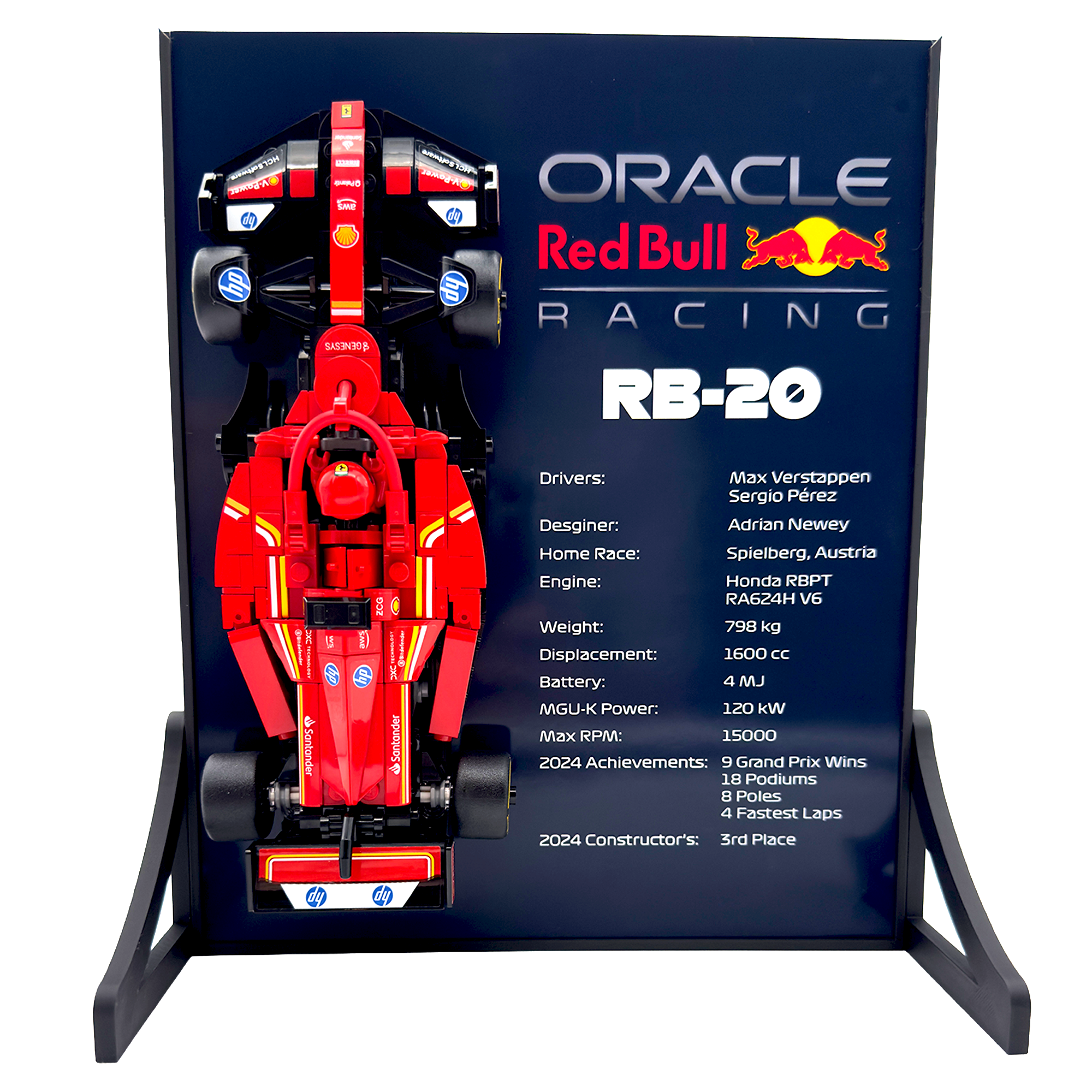Statistical Backdrop Display Stand For LEGO Speed Champions Red Bull RB20 F1 Race Car