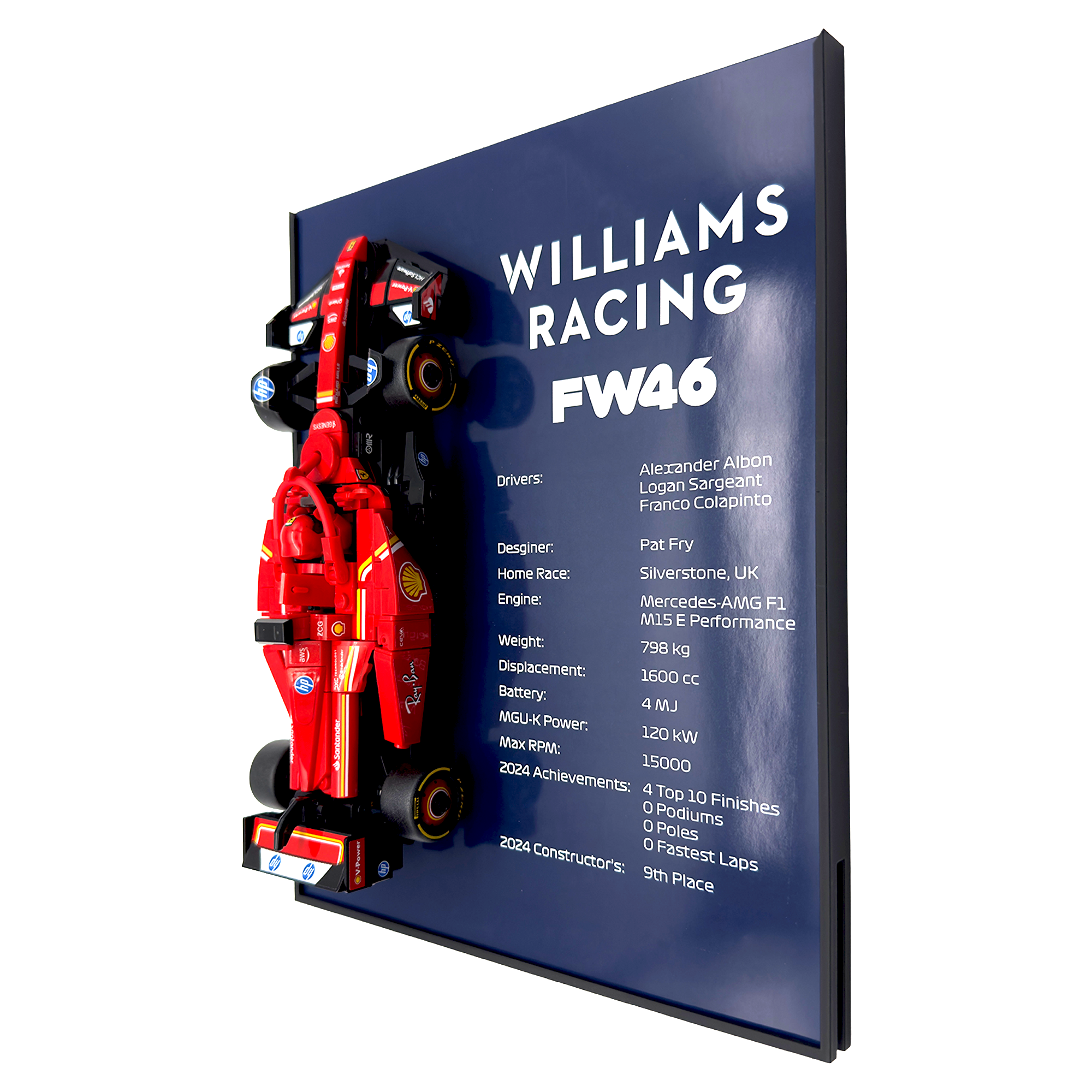 Statistical Backdrop Display Stand For LEGO Speed Champions Williams FW46 F1 Race Car